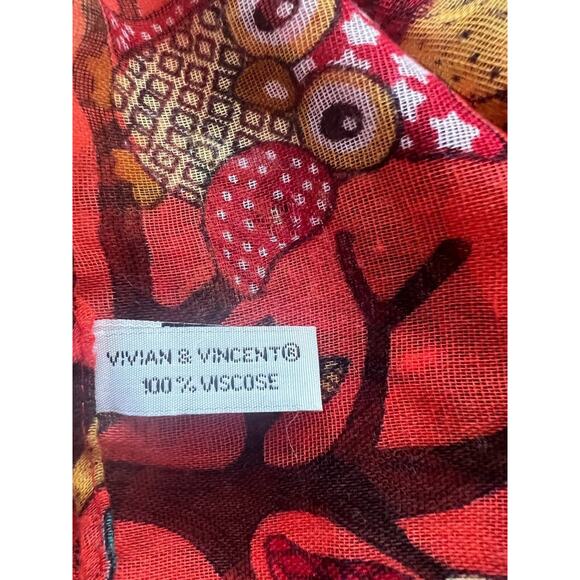 Owl On a Branch Print Ladies Fashion Maxi Scarf Wrap Sarong Red A003152 - Picture 2 of 7